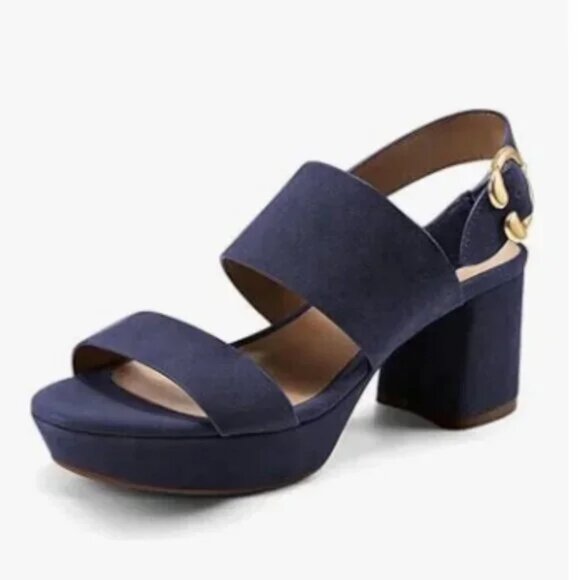 FOWT Shoes - FOWT Navy Open Toe Platfrom Sandals Chunky Heel Slingbacks Buckle Wide Band Shoe